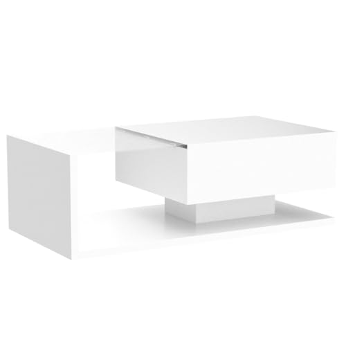 Merax Coffee Table, 2-Tier Rectangular Coffee Table with Tempered Glass, Modern Cocktail Table with High-Gloss UV Surface, Minimalist Design Center Table for Living Room, White Merax