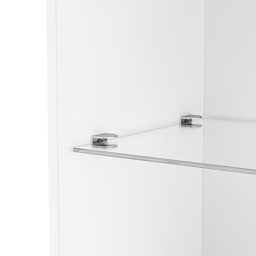 Ball & Cast High Gloss Storage Cabinet with LED Lights,67" Tall Pantry Cabinet W/Acrylic Door,Modern Bookcase & Display Cabinet W/Open Countertop & Tempered Glass Shelves for Living Room,White Ball & Cast