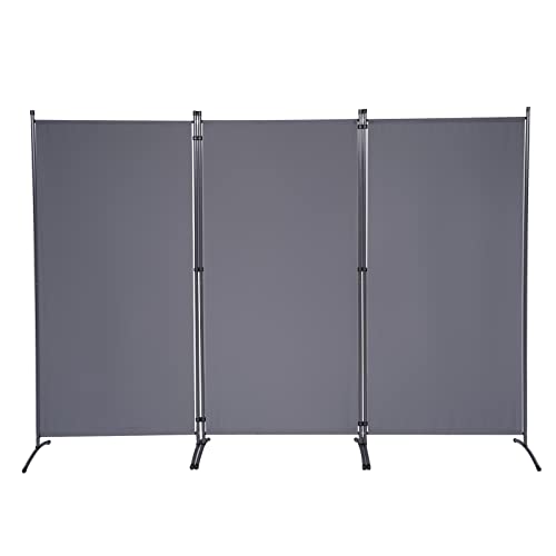 6 FT Tall Room Divider Screen Fabric Wall Divider with Metal Frame, 3 Panel Folding Privacy Screens, Portable Room Divider Panel, Freestanding Room Divider Partition for Office Bedroom Study, Grey CHOSENM