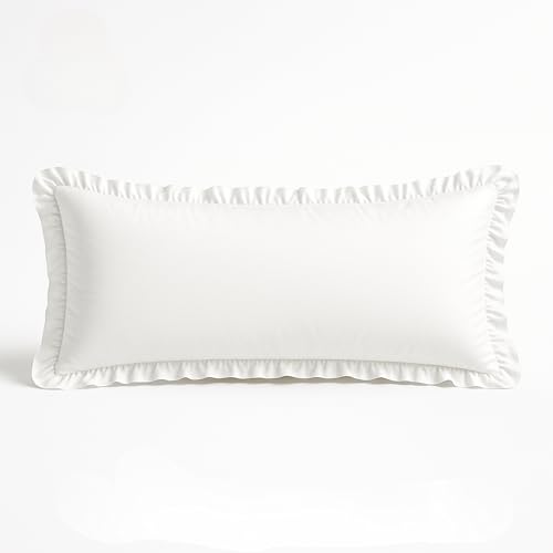 Empire Linen | Ruffled Body Pillowcase | Cotton Satin Weave, Soft & Breathable | Hidden Zipper Closure | Decorative Pillow Sham with Single Layer Ruffles | White Body Pillow Cover (20x48, White) Empire Linens