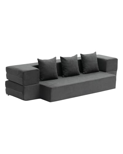 VEVOR Folding Sofa Bed, 3-in-1 Foldable Couch Bed with 3 Pillows and Washable Cover, 25D High Density Memory Foam Convertible Sleeper Chair Bed, Futon Couch for Living Room, Bedroom, Dark Grey(Twin) VEVOR