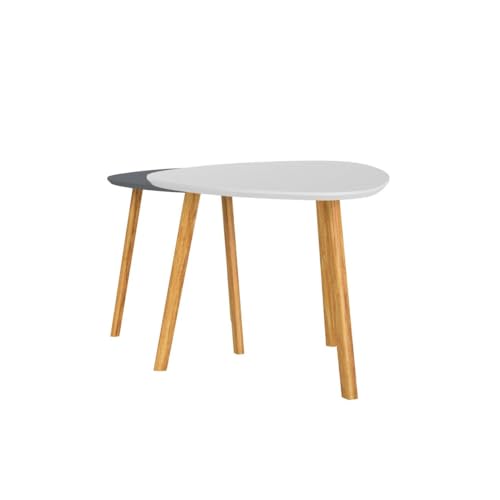 BAMEOS Bamboo Nesting Triangle End Table,Set of 2 Coffee Table Modern Minimalist Side Table for Living Room, Balcony in White & Grey BAMEOS