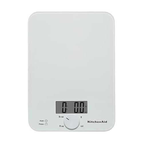 KitchenAid KQ914WH Glass Surface 11 Pound Capacity Digital Kitchen and Food Scale, Scale for Food Ounces and Grams, Dry and Liquid Ingredients, White