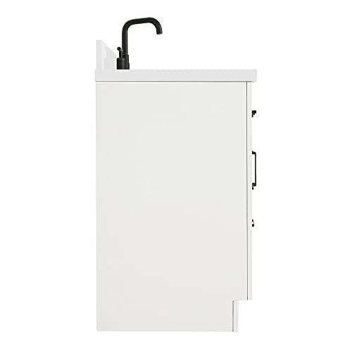 ARIEL Hepburn 55" White Bathroom Vanity with Sink, 1.5" Edge Pure White Quartz Countertop & Splash, Rectangular Sink, 2 Soft Closing Doors, 8 Full Extension Dovetail & 1 45-Degree Tilt Drawers ARIEL