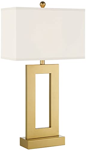 360 Lighting Marshall Modern Glam Luxury Table Lamp 30" Tall Gold Metal Open Base Oatmeal Rectangular Shade Decor for Living Room Bedroom House Bedside Nightstand Home Office Entryway 360 Lighting