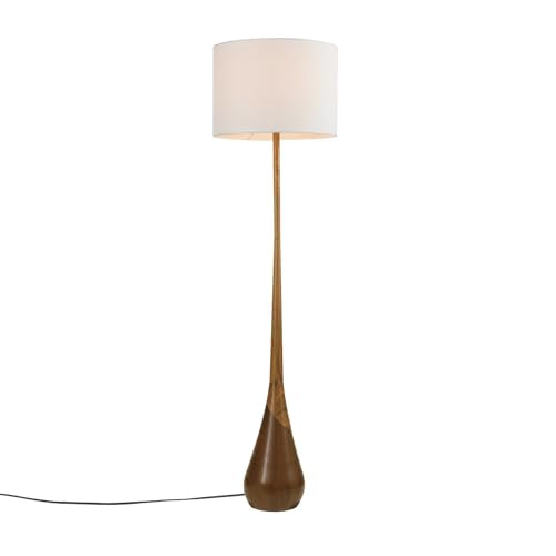 Globe Electric Novogratz x 67225 65" Floor Lamp, 2-Tone Wood Toned Base, White Fabric Shade, Socket Rotary Switch, Living Room Décor, Reading Light, Home Essentials, Bedroom, Office Accessories Globe Electric