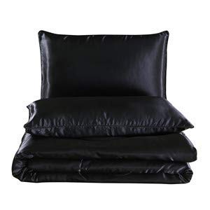 NTBED Silky Satin Comforter Set Queen Black, Soft Lightweight Microfiber Luxury Sexy Quilted Bedding Sets with 2 Matching Pillow Covers for Summer Spring Autumn NTBED