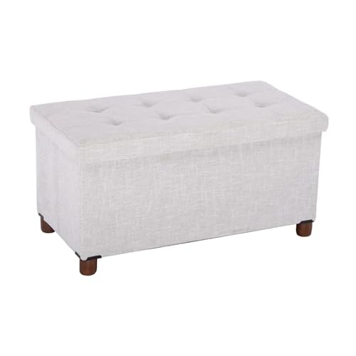 Ao Lei 30 Inches Storage Ottoman Bench with Wooden Legs for Living Room, Folding Foot Rest Removeable Lid for Bedroom End of Bed, Linen Fabric, White Ao Lei
