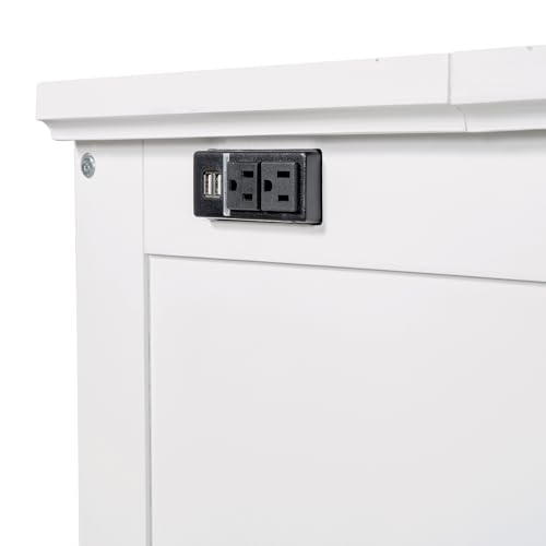 MERITLINE Farmhouse Queen Murphy Bed with Storage Drawer and Charging Station,Pine Wood Folding White Murphy Chest Bed Cabinet for Adults