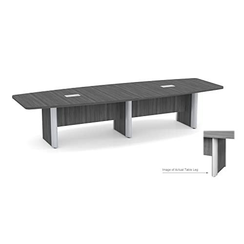 Thaweesuk Shop Gray 12 FT Modern Executive Boat Shaped Conference Table Wood Hide Wires Inside Elliptical Metal Legs Desk Grommets Racetrack 2 Power Data Modules Black Boardroom Meeting Room Office WoodArtSupply