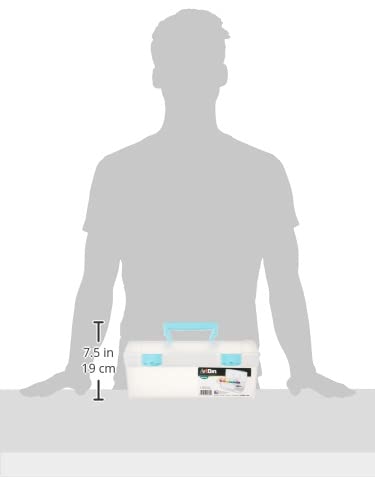 ArtBin 6937AG Essentials Lift-Out Tray Box, Portable Art & Craft Organizer with Handle and Tray, Clear/Aqua ArtBin