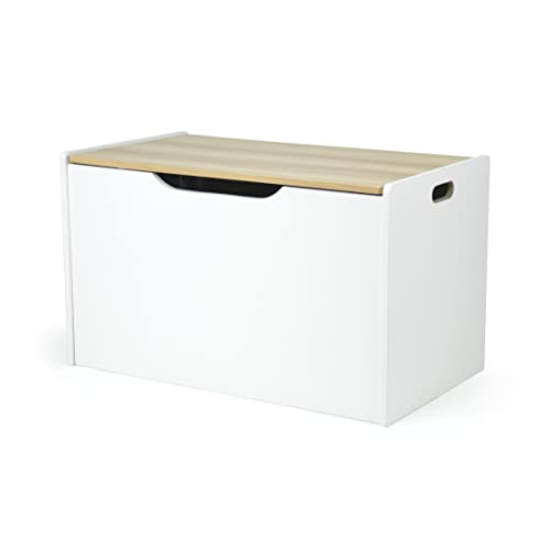 Humble Crew Expedition Hinged Toy Storage Chest with Lid, White & Natural Wood Humble Crew