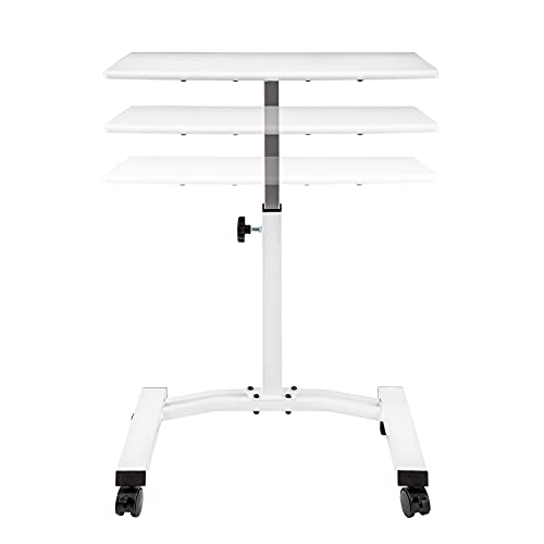 Seville Classics Airlift Mobile Height Adjustable Laptop Stand Computer Workstation for Sitting Classroom Home Office Medical Table w/Wheels, Flat Desk 24", White Seville Classics