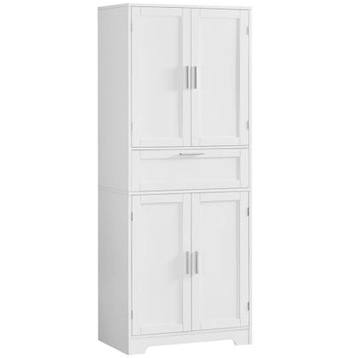 Iwell Tall Storage Cabinet with Adjustable Shelf & 1 Large Drawer, Pantry Cabinet with 4 Doors, Bathroom Cabinets, Kitchen Cabinets for Dining Room, Living Room, Home Office, White