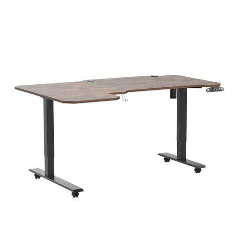 BUNOEM L-Shaped 59" Height Adjustable Electric Standing Desk, Sit and Stand Up Home Office Computer Desk with Splice Board (Rustic Brown Top, Black Frame) BUNOEM