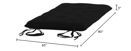 D&D Futon Furniture Queen Size Black Cotton/Foam/Polyester Traditional Japanese Floor Rolling Futon Mattresses, Yoga Meditation Mats, Beds 3 x 60 x 80 D&D Futon Furniture