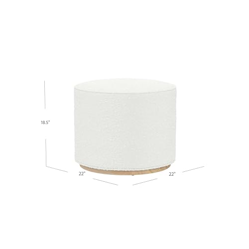 Spatial Order Bouclé Ottoman with Wooden Base – 22” Round Upholstered Footrest, Cream Textural Fabric, Modern Accent Stool for Living Room & Bedroom Spatial Order
