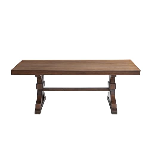 kevinplus 78.74'' Rectangular Wood Dining Table Kitchen Table for 6-8, Modern Mid-Century Retro Style Rubber Wood Metarial for Dining Room Trestle Pedestal Base, Dark Oak kevinplus