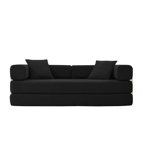 HANXIN 78 Inch Convertible Sleeper Sofa Bed, Folding Floor Mattress Couch with Fixed-Shape Frame, Futon Boneless Couch Lounge Loveseat with Pull Out Bed, No Assembly Required (Black) HANXIN