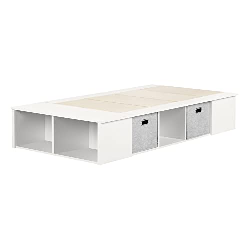 South Shore Flexible Platform Bed with baskets Pure White, Contemporary South Shore