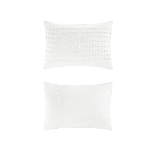 Comfort Spaces Cotton Comforter Set Jacquard Pom-Pom Tufts Design, Down Alternative, All Season Modern Bedding, Matching Shams, Full/Queen, Phillips, Ivory Comfort Spaces