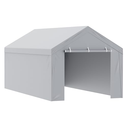 VEVOR Carport Replacement Canopy Cover Top + Side Wall 10 x 20 ft, Garage Tent Shelter Tarp Heavy-Duty Waterproof & UV Protected, Easy Installation with Ball Bungees,Grey (Frame Not Included) VEVOR