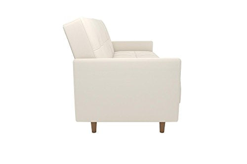 DHP Andora 76 Inch Futon Sofa Bed in Faux Leather, Modern Upholstered Couch Sleeper with Button Tufted Back and Seat, White DHP