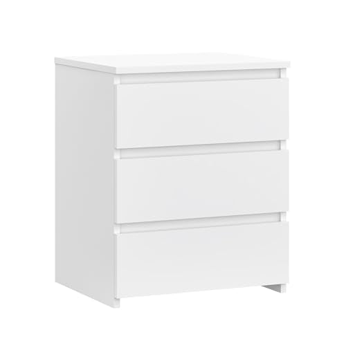 Modern Nightstand Bedside Table with 3 Drawers, End Table Sofa Side Table with Cut-Out Handle for Bedroom (1, White) Panana