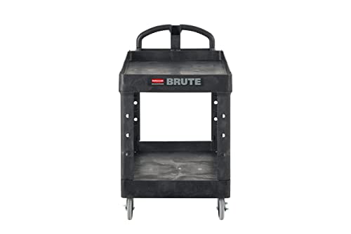 Rubbermaid Commercial Products 2-Shelf Utility/Service Cart, Medium, Lipped Shelves, Ergonomic Handle, 500 Lbs Capacity, for Rubbermaid Commercial Products