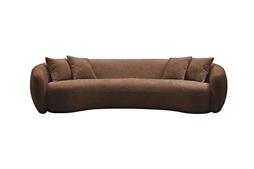 ERYE Modern 5 Seats Curved Sofa Oversized Teddy Fleece Boucle Sofa&Couch, Beautiful Freestanding Half-Moon Sofa Comfy Leisure Couch with 4 Big Pillows for Home Office Apartment Living Room ERYE