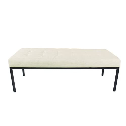 HomePop Tufted Metal Bench - Stain-Resistant Cream Woven HomePop