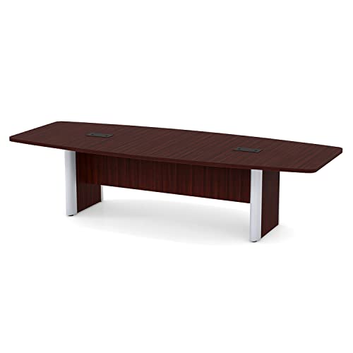 Thaweesuk Shop New 10 FT Mahogany Luxurious Modern Boat Shaped Conference Table Room Wood Hide Wires Inside Elliptical Silver Metal Legs Desk Grommets Racetrack Meeting Boardroom Office Furniture Generic