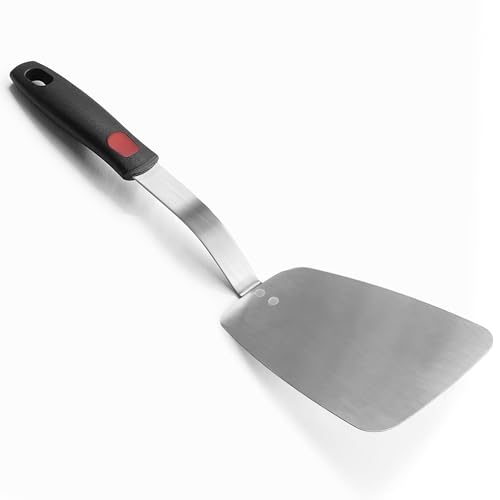 Stainless Steel Flexible Spatula Solid Turner, XiaoZu Thin Metal Spatula for Cast Iron Skillet, Thin Blade and Heat Resistant Silicone Handle, Great for Egg, Cookie, Meat, Crep, Large XiaoZu