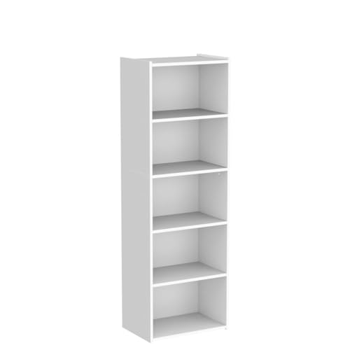 5-Tier Narrow Bookshelf – Freestanding Wood Cube Storage Shelf for Small Spaces, White SUPER DEAL