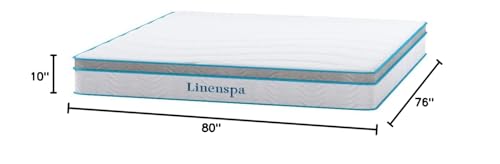 Linenspa 10 Inch Memory Foam and Spring Hybrid Mattress - Medium Feel - Bed in a Box - Quality Comfort and Adaptive Support - Breathable - Cooling - Perfect for a Guest Bedroom - King Size Linenspa