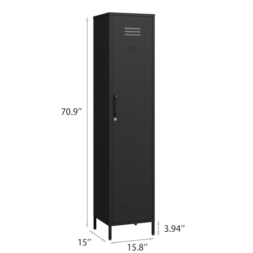 Elitehouse Tall Single Door Metal Locker with Adjustable Shelves, Black Tall Metal Locker Storage Cabinet,Easy Assembly for Living Room Bedroom (15.8”W x 15”D x 70.9”H ) Elitehouse
