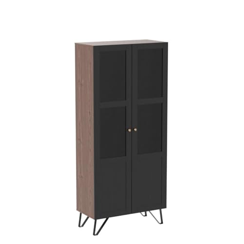 Elegant ECACAD 3-Tier Bookcase Storage Cabinet with Acrylic Glass Doors - Brown and Black ECACAD