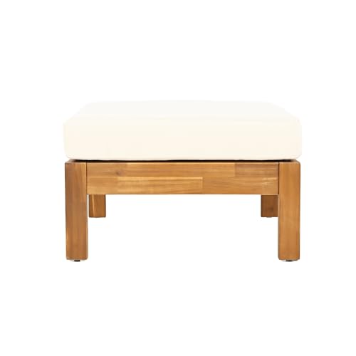 Christopher Knight Home Havets 3 Pieces Outdoor Acacia Furniture Set, Slat Panel Couch, Spacious Seating Armchair, 6" Thick Cushions Sofa and Coffee Table Set for Backyard Garden Balcony, Teak+Beige Christopher Knight Home