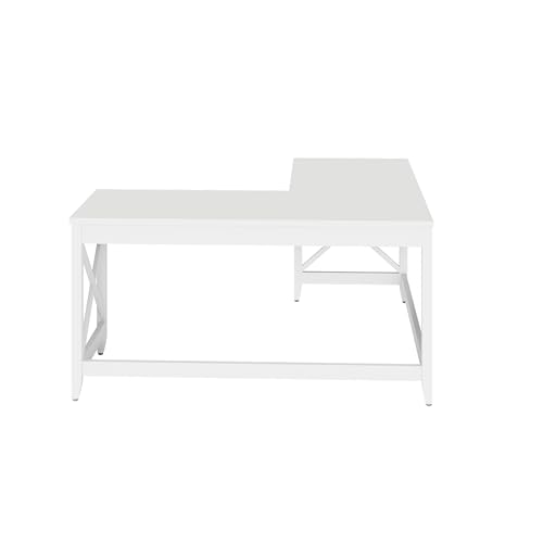 Workspace by Alera L-Shaped Farmhouse Desk, 58.27" x 58.27" x 29.53", White Alera