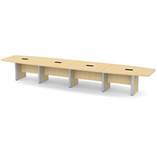 Thaweesuk Shop 18 ft Natural Aspen Modern Boat Shaped Conference Table Room Wood Hide Wires Inside Elliptical Metal Legs Desk Grommets Racetrack Boardroom Business Furniture 212''L x 47-32''W x 29''H Generic