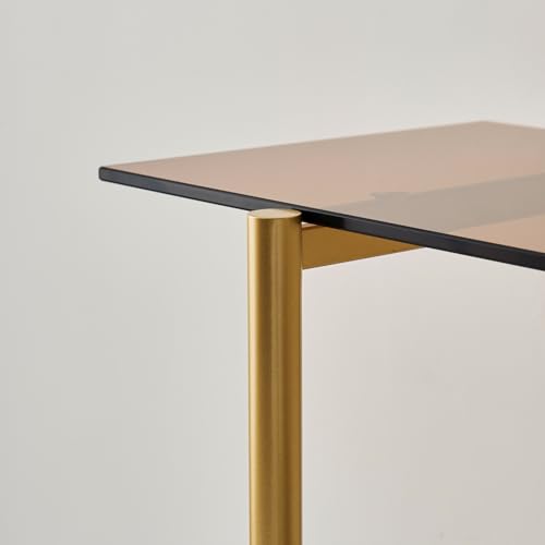 LumFurn Glass Console Table for Living Room, Foyer & Entrance, 2-Tiers Mid-Century Modern Sofa Table with Amber Glass Top, Walnut Finish Wood Shelf and Gold Finish Frame LumFurn