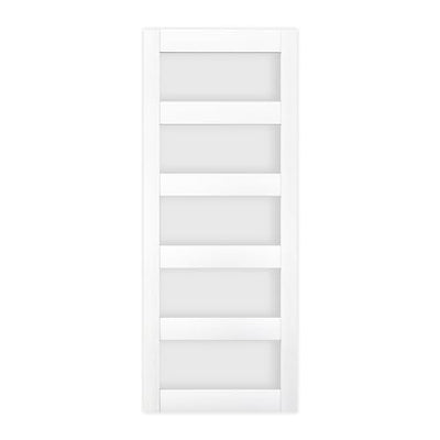 BARNSMITH 32in x 80in Glass Barn Door Slab,5-Panel Frosted Glass Solid Wood Slab with Water-Proof PVC Surface,No Pre-drilled Holes,Door Panel Only,White