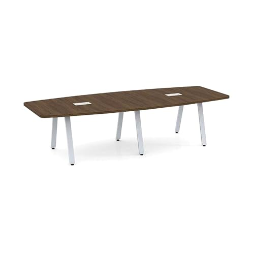 Limited Edition Executive 10 ft Conference Table Boat Shaped Metal V Legs Sleek Grommets Racetrack Desk Silver 2 Power Data Modules Boardroom Meeting Office Business Laminated Walnut Finish Wood New WoodArtSupply