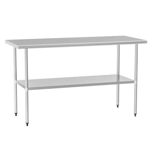 Chingoo Stainless Steel Table 30 x 60 Inches Metal Prep Table with Adjustable Undershelf for Commercial Kitchen & Outdoor Use Chingoo