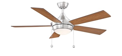 Fanimation Studio Collection AireDrop Pull Chain 48 inch Indoor Ceiling Fan with LED Light Kit - Brushed Nickel with Reversible Dark Walnut/Cherry Blades ZOUXO