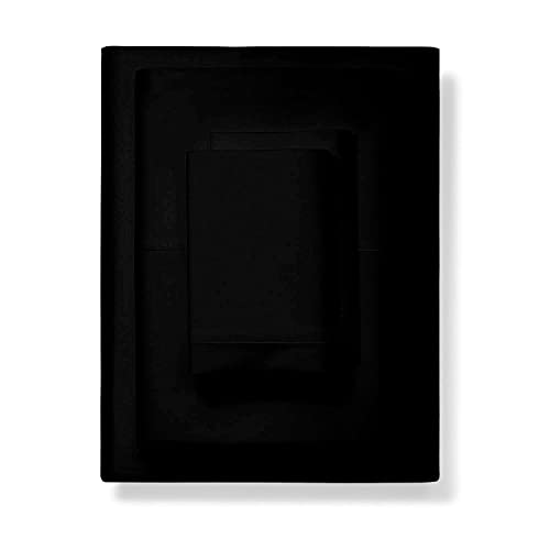 1000-Thread-Count 100% Pure Cotton Bed Sheets -4 Pc King Size Black Sheet Set, Single Ply Long Staple Combed Cotton Yarns, Best Luxury Sateen Weave, Fits Mattress Upto 17'' Deep Pocket Comfortica Classics