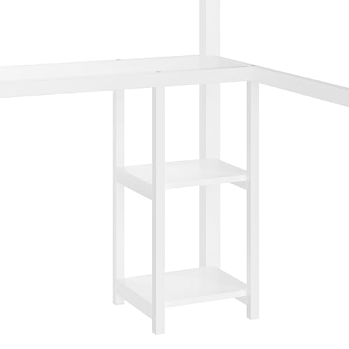 Bellemave Metal Queen Size Loft Bed with Desk and Wardrobe,Heavy Duty Loft Bed Frame with Storage Shelves for Kids,Teens,Adults, Space Saving,White Bellemave