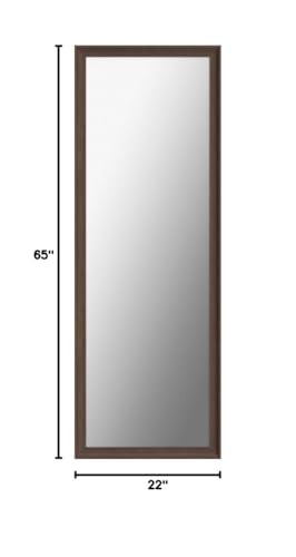 TheiaMo Full Length Mirror Wood Frame, 65×22in Floor Mirror Full Body Mirror with Standing Holder Hanging Wall Mirror, Stand Large HD Mirror, Dressing Mirror for Bedroom/Living Room, Walnut TheiaMo