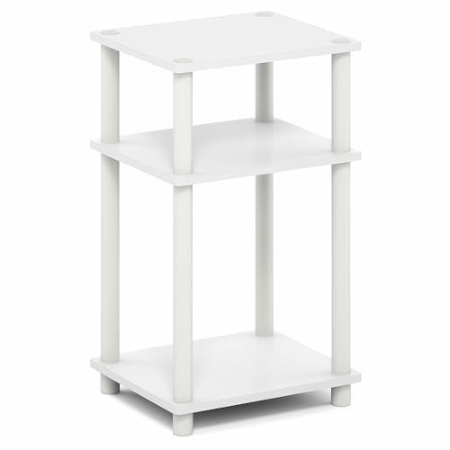 Furinno Turn-N-Tube Side Table, 3-Tier End Table with Open Shelf, Toolless Assembly Night Stand, Bedside Table, for Living Room, Bedroom, White Furinno