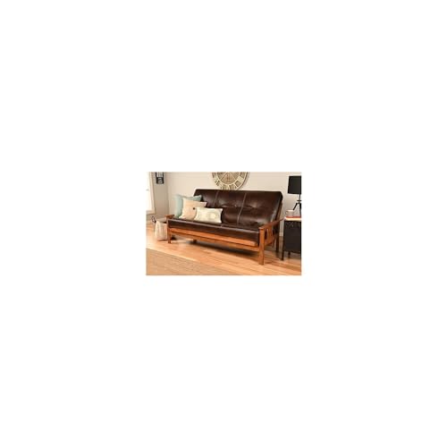 HomeStock Full Size Futon Frame with Mattress - Hardwood Sofa Bed Convertible 79" Oregon Trail Java/Without Storage Drawers HomeStock